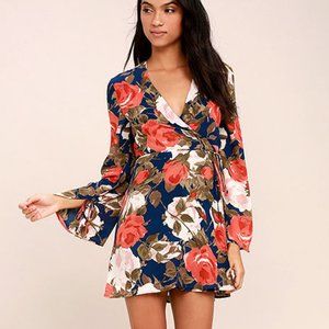 Wrapped Up in Roses Navy Blue Floral Print Dress